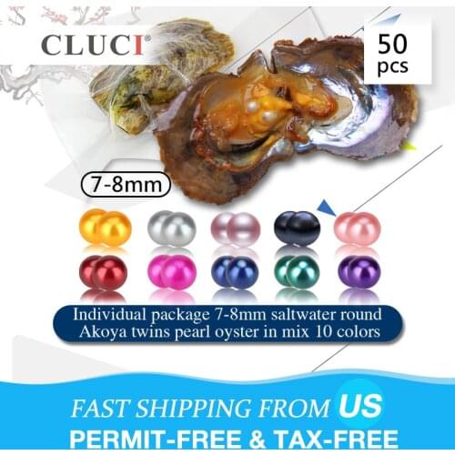 CLUCI 50pcs 7-8mm Rainbow Round Twins Akoya Pearl Oyster Beads For Luxury Jewelry Making Saltwater Oysters with Pearls WP303SB