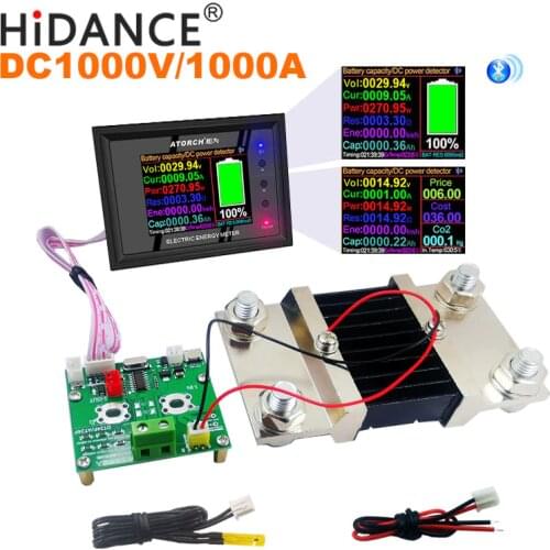 DT24P 1000V/1000A IPS digital display DC Power Voltmeter Ammeter Battery Capacity Tester voltage Gauge detector Meter For App