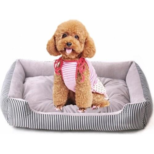 Pet House Dog Cat Stripe Bed With Mat Warm Kennel Cushion Easy To Clean Mat Autumn Winter Waterproof