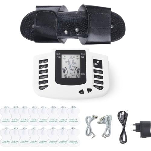 E-stim Electric Body Tens Therapy Massage Relax Pain Relieve Muscle Stimulator + Foot Massager Slippers + 16pcs Electrode Pads