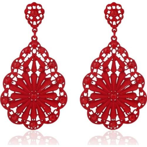 Elegant Vintage Red Big Flower Earrings Kolczyki Women Earrings Summer Blue Statement Jewelry Oorbellen