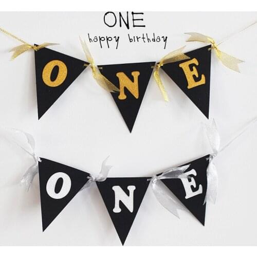 Baby First Birthday Glitter Gold Silver Chair Banner ONE Year 1st Birthday Party Decoration First Year Garland Bunting Supplies