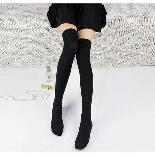 1 Pair Women Girl Over Knee High Socks Korea Spring Autumn Winter Warm Knit Soft Thigh High Long Socks Solid loose Stockings
