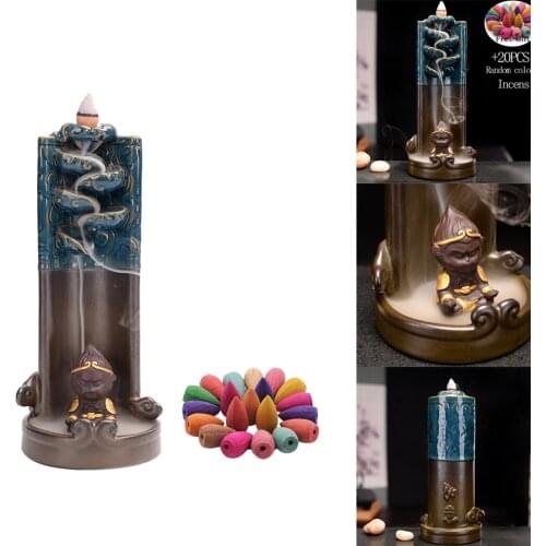 Ceramic Waterfall Incense Burner Backflow Aroma Smoke Censer Holder Office Home Meditation Unique Crafts+20 Incense Cones