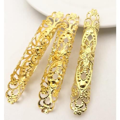 SIXTY TOWFISH 8 Pieces/lot 82*13mm Metal Gold Color Ancient Retro Style Filigree Flowers Slice Charms