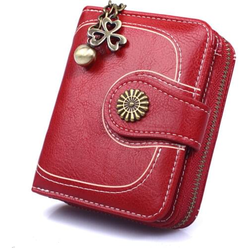 Vintage Women Short Wallet Flower Metal Hasp Card Holders Zipper Pocket Money Bag Tassel Decoration Female Small Coin Purses