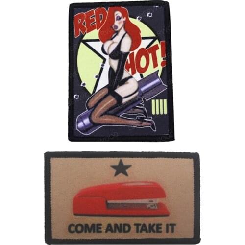 Red Pin Up Girl Nose Art Embroidered Patch Cloth Fabric Hook Loop Tactical Military Army Badge Applique DIY Patches for Clothing