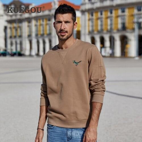 KUEGOU Cotton llwynog embroidery Streetwear sweatshirts men autumn fashion Men‘s hoodie sweatshirts top plus size UEW-8935