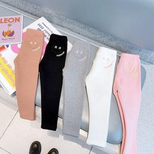 Girls Leggings 2020 Autumn Korean New Baby Clothes Kids Girls Solid Smile Face Leggings Toddler Trousers Girls Casual Pants 2-8Y
