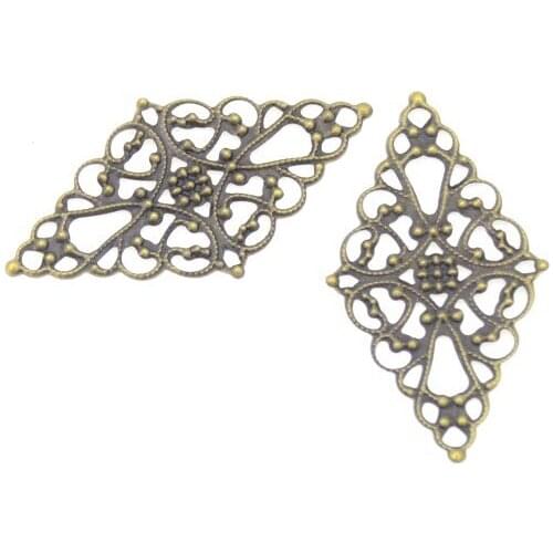MIAOCHI DIY 50PCs Antique Bronze Filigree Wraps Rhombic Connectors Metal Crafts Gift Decoration DIY Findings 45*24mm
