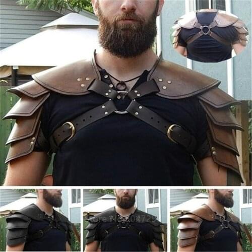 Men Medieval Costume Armors Cosplay Accessory Vintage Gothic Warrior Knight Shoulder PU Leather Harness Body Chest Harness Belt