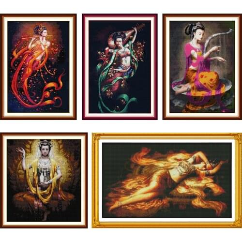 Joy Sunday Dunhuang Figure Cross Stitch Kits Stamped Patterns 11CT 14CT Printed Counted Thread Crafts Embroidery Needlework Sets