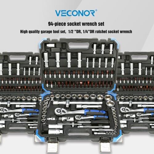 VECONOR Car Repair Tools Set 94pcs Workshop Tools Kit of Screwdriver and Sockets for Garage Ratchet Wrench with Blow Case