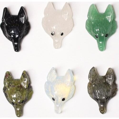 Natural Quartz Crystal Wolf Head Pendant Accessories Natural Stone Carving Wolf Head Jewelry Treatment Crystal Jewelry