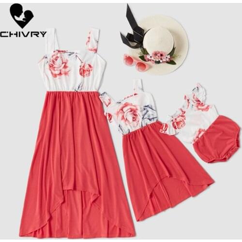 New 2020 Mother Daughter Dresses Sleeveless Patchwork Floral Irregular Dress Mom and Daughter Sundress Family Matching Clothes