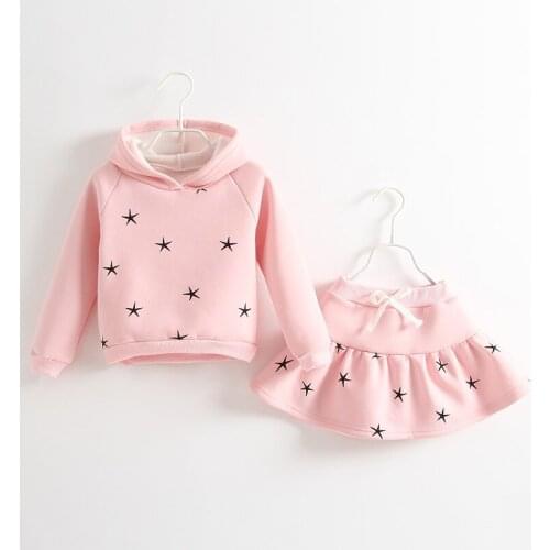 New Autumn Winter Girls Clothing Sets Kids Long Sleeve Stars Printed Hoodies+Skirts 2pcs Children Outfits Cute Girl Suits