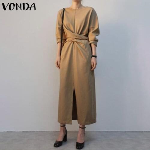 VONDA Elegant Dress Women Summer O Neck Half Sleeve Party Dresses Loose Casual Solid Long Maxi Dresses Femme Vestidos S-5XL
