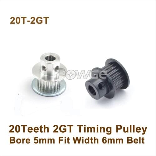 POWGE 20 Teeth 2GT Synchronous Pulley Bore 5mm For Width 6mm 2MGT GT2 Timing Belt 20T 20Teeth GT2 Pulley Small Hub 20-2GT