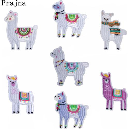 Prajna Cartoon Mens Alpaca Patches For Clothing Kids Alpaca Costume Embroidered Iron On Cute Applique Patch T-shirt DIY Apparel