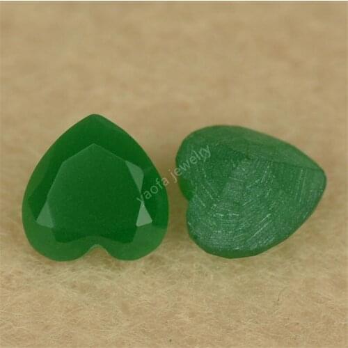Sale 3x3~15x15mm 5A Unpolished Frosted Bottom Malay Jades Color Heart Shape Cut Loose Synthetic Gems Green Glass Beads For DIY