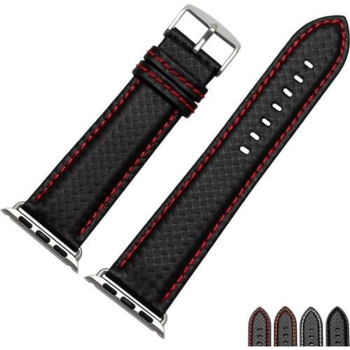 UYOUNG Watchband For Iwatch 38mm 42mm Dial Quality Carbon fiber pattern Leather Strap With Adapter