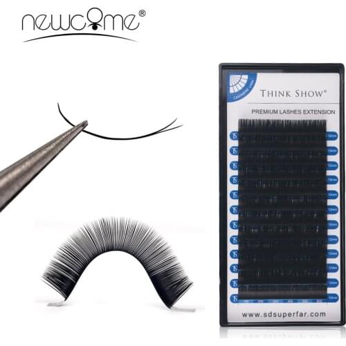 NEWCOME 12 Rows Individual Ellipse Flat Eyelashes Extension Soft Natural Matte Cilios Split Tips Ellipse False Mink Eyelashes