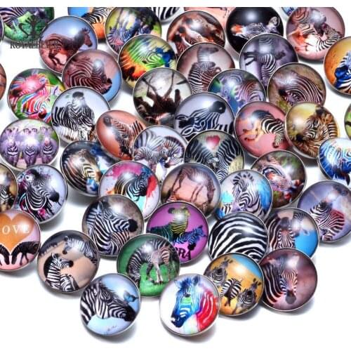 RoyalBeier 50pcs/lot Zebra Theme Glass Charms 18mm Snap Button For 20mm Snaps Bracelet Snap Jewelry KZHM081