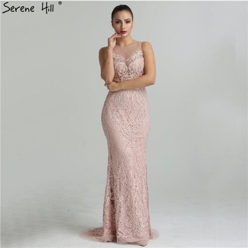 Pink Mermaid Sexy Elegant Hand Craft Evening Gowns Pearls Crystal Fashion Formal Evening Dress 2020 Real Photo LA6238