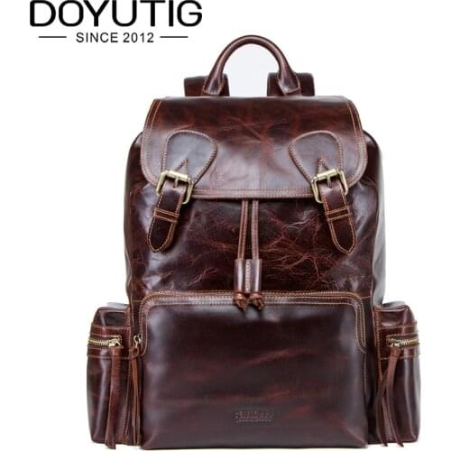 DOYUTIG Hot Sale Mens Genuine Leather Backpacks High Capacity Coffee Color Real Cow Leather Business Design Male Knapsacks H077