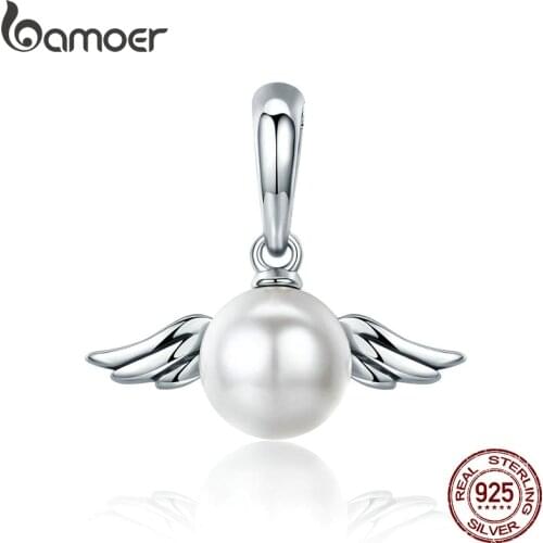 BAMOER Authentic 100% 925 Sterling Silver Naughty Angel Wing Feather Charm fit Charm Bracelet & Necklace Jewelry Making SCC381
