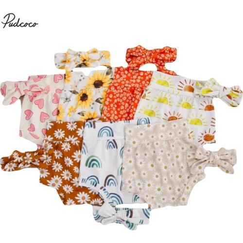 2020 7 Colors Infant Baby Girls Shorts With Headband Sun/Sunflower/Rainbow/Daisy/Heart Print Shorts Bottoms Lovely Kids Pants