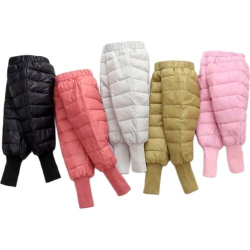 Boys Girls Pants Down Cotton Padded Thick Warm Trousers Leisure Sport Waterproof Ski Winter Elastic Baby Kid Clothing Black New