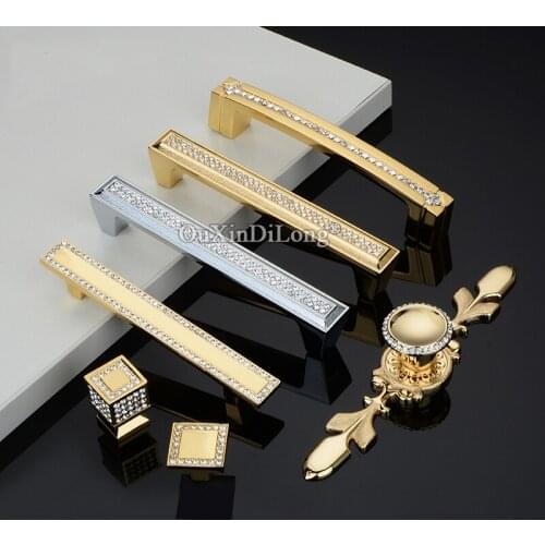 Top Luxury 10PCS European Inlaid Crystal Cabinet Pulls Kitchen Cupboard Wardrobe Drawer Wine Cabinet Handles and Knobs