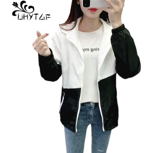UHYTGF 2021 New Hooded Spring Autumn Jacket Women Fashion Splice Lovers Sports Student Coat Korean Loose 5XL Plus Size Tops 1062
