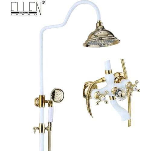 Vidric Bathroom Rain Shower Set White and Gold Finished Luxury Wall Mounted white Golden Shower Set Bath Shower Faucet Copper EL
