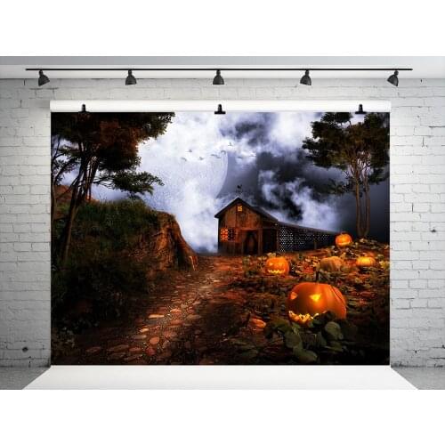 VinylBDS Halloween Horrifying Backdrops For Photography Happy Pumpkins Backgrounds For Photoshoot Castle Road Photography