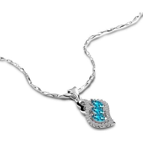 Fine Jewelry Trendy 925 Sterling Silver Blue Zircon Necklaces Shiny Maple Leaf Pendants Necklace For Women Engagement Choker