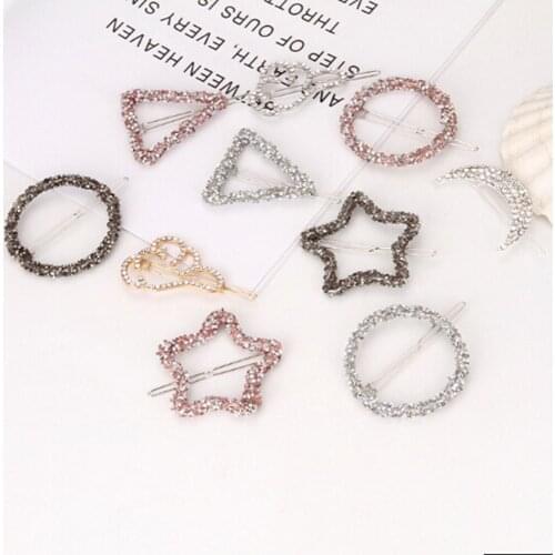 1 Pcs Chic Crystal Rhinestones Hairpin Women Girls Fashion Star Triangle Round Shape Hair Clips Barrettes Accessories