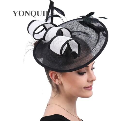 Black Kentucky Derby Fascinator Hat For Women White Flower Sinamay Ladies Hats Wedding Party Cocktail Headwear Female Headbands