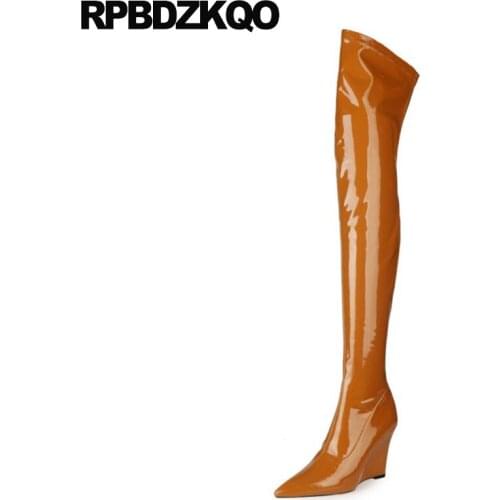 Big Size Thigh High Boots For Plus Women Exotic Dancer Fetish Over The Knee Wedge Drag Queen Heel Crotch Slim Crossdresser Shoes