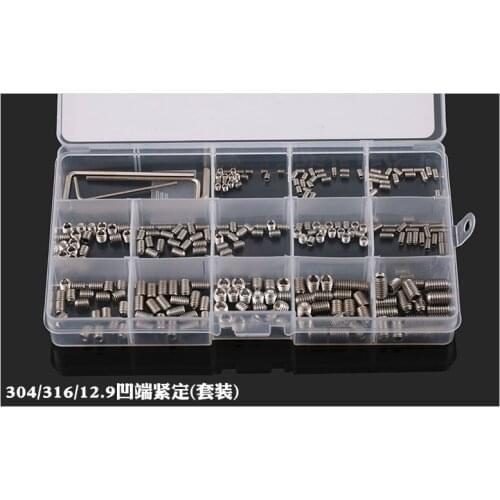 260pcs/pack DIN916 Concave set screws hex socket Chimi screws M3 M4 M5 M6 screw headless Top wire machine screw with plastic box