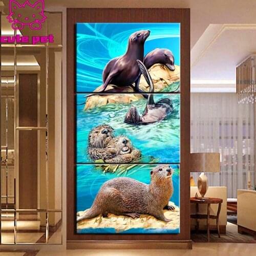 3 pcs DIY diamond embroidery Water lazy full square round diamond painting cross stitch kit 5D mosaic daimond puzzle wall decor