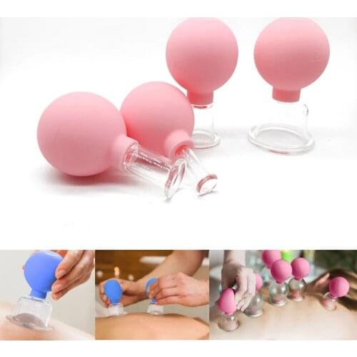 4Pcs/set Vacuum Cupping Cups Set Rubber Head Glass Anti Cellulite Massage Chinese Therapy Face Cupping Set Cans Health Massage