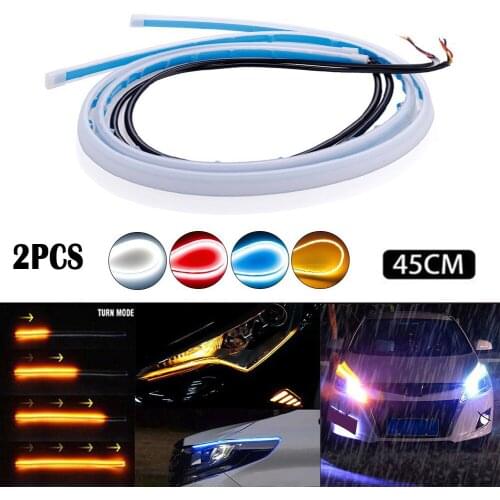 ABS+Silicone 2pcs LED Light 45cm Slim Sequential Flexible LED DRL Turn Signal Strip Light Headlight
