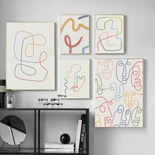 Abstract Face Poster Bright Single Line Art Print Nordic Boho Mid Century Canvas Painting Modern Picture Living Room Home Decor