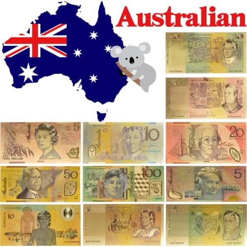 WR Australian Color Banknote 1/2/5/10/50/100 Paper Money Banknote Souvenir Promotional Gift for Friend Gold Foil Fake BankNote