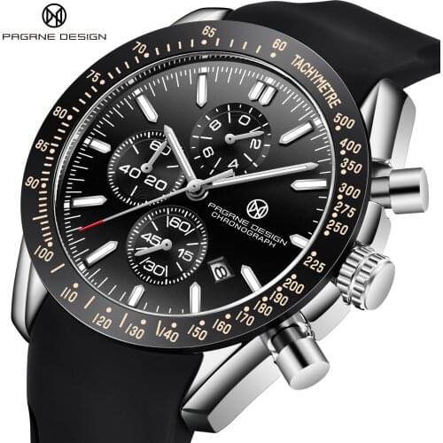 PAGRNE DESIGN Men Watch Top Brand Mens Luxury Watches Silicone Band WristWatch Mens Chronograph Clock Male Relogio Masculino