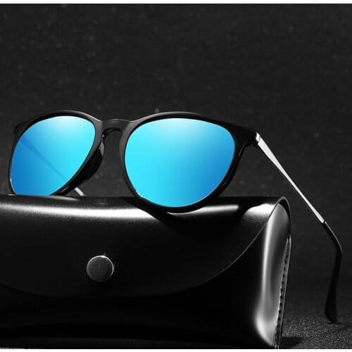 With Case Round Polarized Sunglasses Men Brand Designer Ladies Polaroid Sun Glasses Women Metal Frame Black Lens for Women