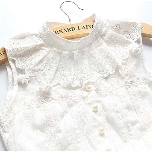 Girl Fake Collar Women White Scalloped Folds Lace Collar Shirt Tie Detachable Shirt Neck Tie Clothing Accessories