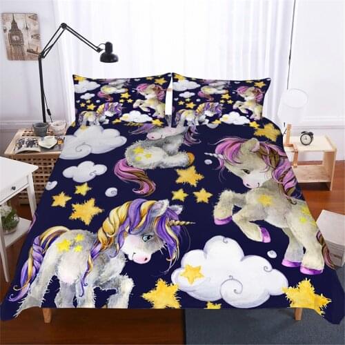 Star Unicorn Duvet Cover Set Luxury Bedding Set 3d Printing Flower 3pcs Quilt Cover Single Double Queen King Size Home Textiles